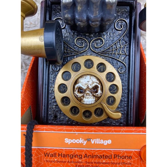 Skeleton Halloween Animated Wall Hanging Phone (Spooky Village) - Picture 2 of 6